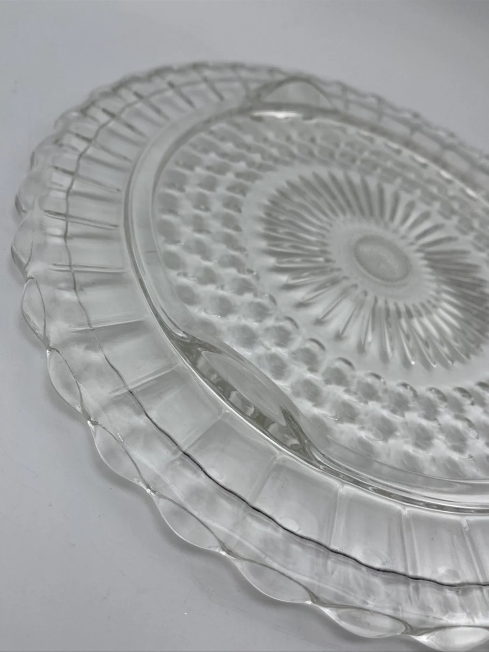 Scalloped Clear Glass Serving Platter - Decorative Pressed Pattern